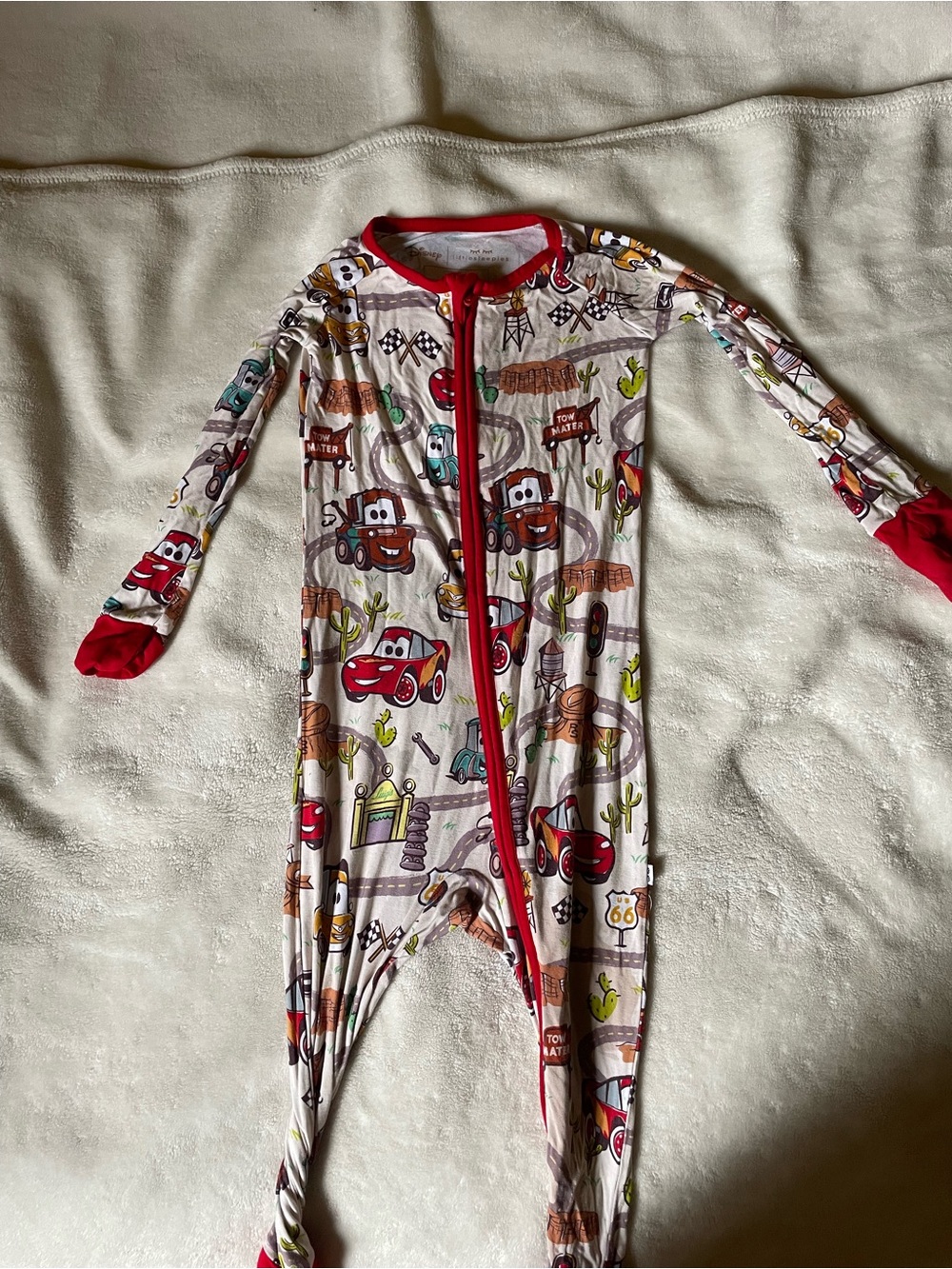 Little Sleepies Red-Trim Kids Footed Pajamas with Car Print